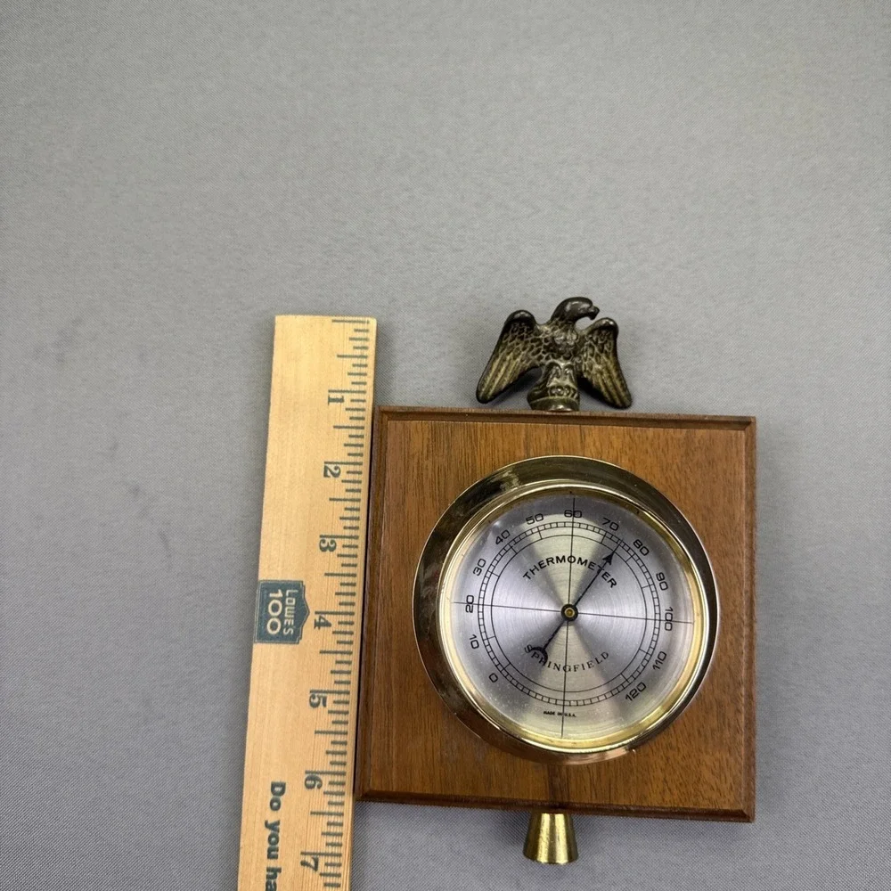 Vintage Springfield Wall Thermometer Brass Eagle Made In USA 7.25